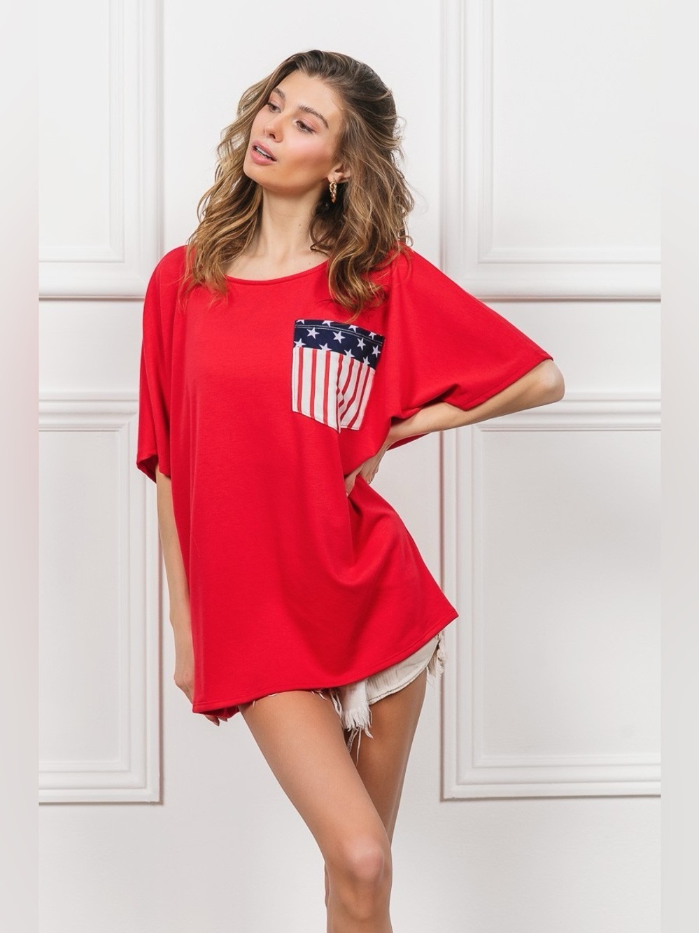 BiBi French Terry With Front Pocket Dolman Sleeves Top🛍️